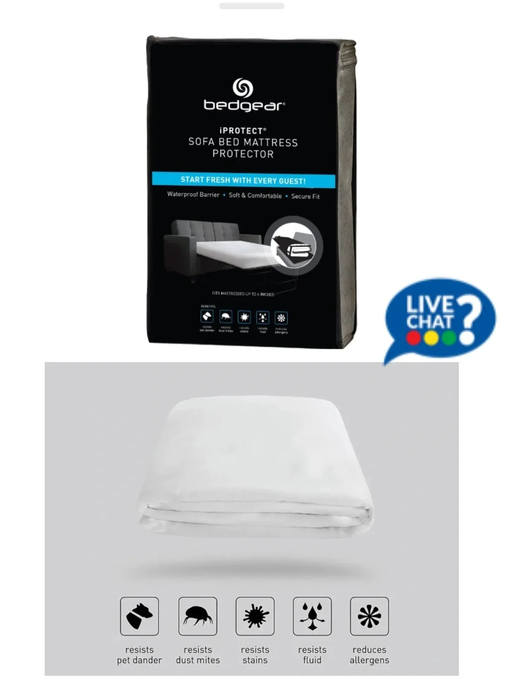 Bedgear Sofa Bed Mattress Protector Full Size Bed - White - NWT